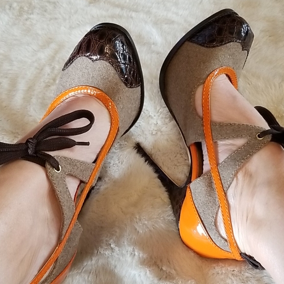 DSQUARED platform brown and orange heels size 39 - Picture 2 of 15